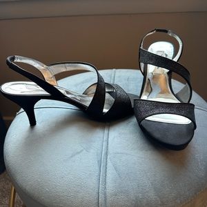 Nina black glitter heel, evening sandals